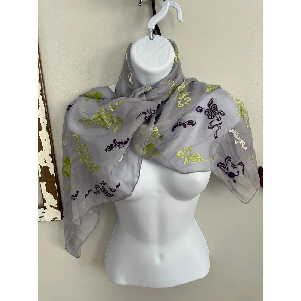 SHANGHAI TANG Women's‎ Lilac Silk Blend Multi Color Handkerchief Scarf